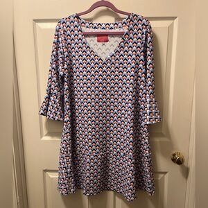 Gingy Chevron V-Neck Dress with Bell Sleeve XL